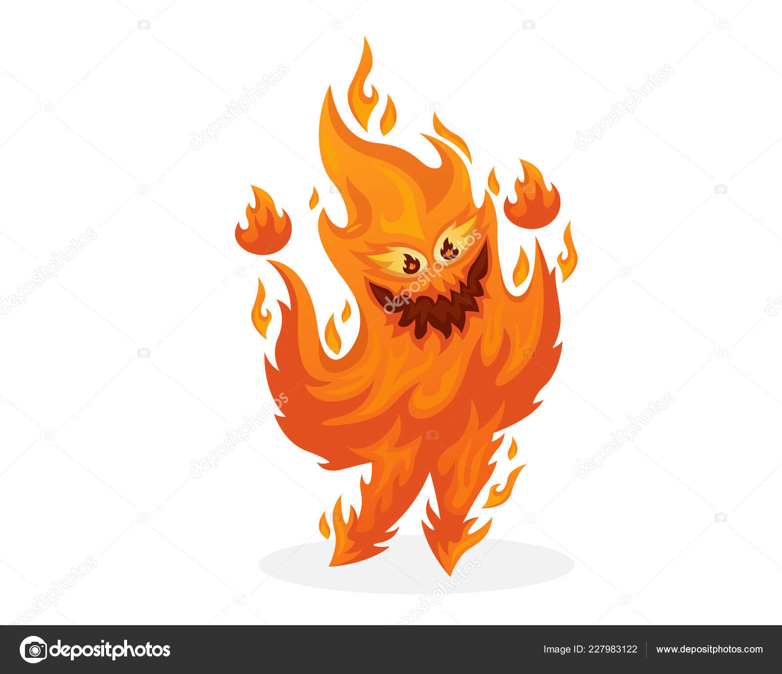 Ilustração de personagem de desenho animado bonito monstro de fogo alegre