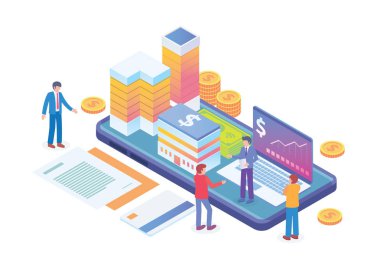 Modern Isometric Smart Financial Technology Illustration, Diyagramlar, Infographics, Book Illustration, Game Asset, ve diğer grafiksel bağlantılı varlıklar için uygun