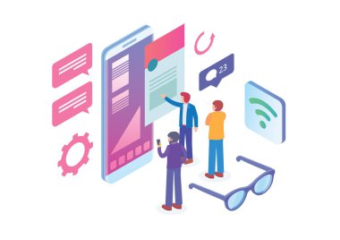 Modern izometrik akıllı mobil içerik sağlayıcı illüstrasyon, diyagramları, Infographics, kitap Illustration, oyun varlık ve diğer grafik için uygun varlıkları ile ilgili