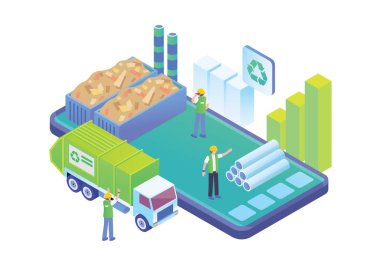 Modern Isometric Smart Atık Geri Dönüşüm Teknolojisi Çizimi, Diyagramlar, Bilgi Grafikleri, Kitap İllüstrasyonu, Oyun Varlığı ve Grafikle İlgili Diğer Varlıklar İçin Uygun