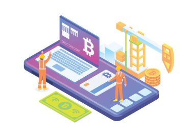 Modern Isometric Smart Bitcoin Madencilik İlüstrasyonu, Diyagramlar, Infografikler, Kitap İllüstrasyonu, Oyun Varlığı ve Diğer Grafik İlgili Varlıklar İçin Uygun