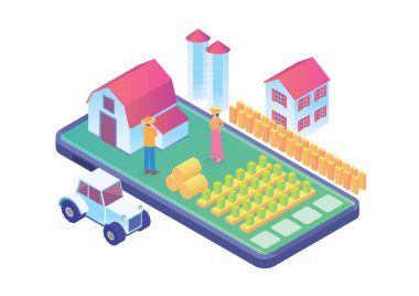 Modern Isometric Smart Organic Farm System Illustration, Diagram, Infographics, Book Illustration, Game Asset, ve diğer grafiksel ilişkili varlıklar için uygun