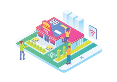 Modern Isometric Smart Fastfood Siparişi İllüstrasyon, Diyagramlar İçin Uygun, Infografikler, Kitap Çizimi, Oyun Varlığı ve Diğer Grafiksel İlişkili Varlıklar