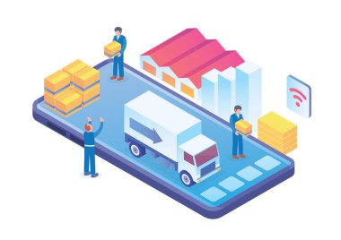Modern Isometric Smart Delivery System Illustration, Diagram, Infographics, Book Illustration, Game Asset, ve diğer grafiksel bağlantılı varlıklar