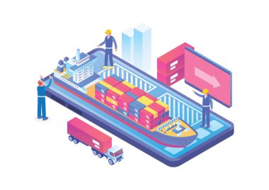 Modern Isometric Smart Ticari Port Lojistik Sistem İllüstrasyonu, Diyagramlar, Infographics, Kitap İllüstrasyonu, Oyun Varlığı ve Grafikle İlgili Diğer Varlıklar İçin Uygun