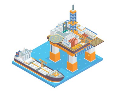 Kitap Illustration, oyun varlık, Infographic ve diğer petrol endüstrisi için uygun ilgili fırsat modern izometrik Offshore petrol sondaj tesis illüstrasyon,