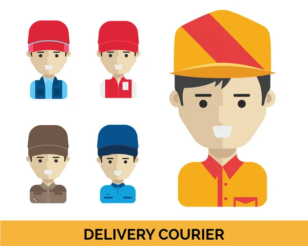 Occupazione Moderna People Avatar Set Delivery Courier Uniform — Vettoriale Stock