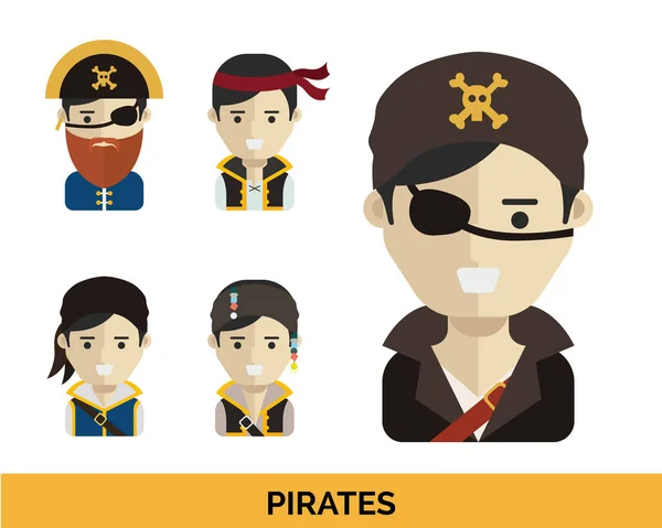 Moderna Ockupation Personer Avatar Set Pirat Kapten Kostym — Stock vektor