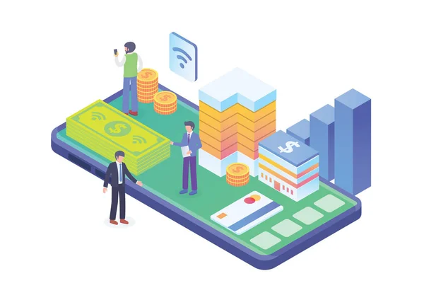 Illustrazione Moderna Della Tecnologia Finanziaria Intelligente Isometrica Adatta Diagrammi Infografica — Vettoriale Stock