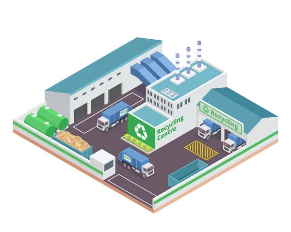 Bâtiment Moderne Usine Recyclage Vert Isométrique Avec Énergie Panneau Solaire — Image vectorielle