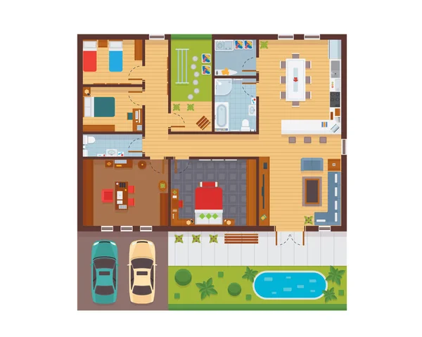 Appartement Moderne Maison Familiale Intérieur Espaces Chambre Vue Dessus Illustration — Image vectorielle