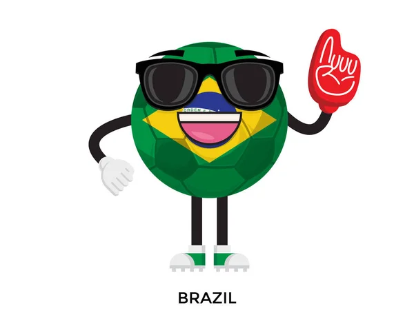 Cool International Bandera Brasil Balón Fútbol Acompañante Mascota Torneo Ilustración — Archivo Imágenes Vectoriales
