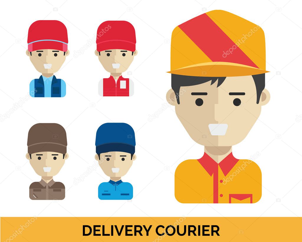 Modern Occupation People Avatar Set - Delivery Courier Uniform