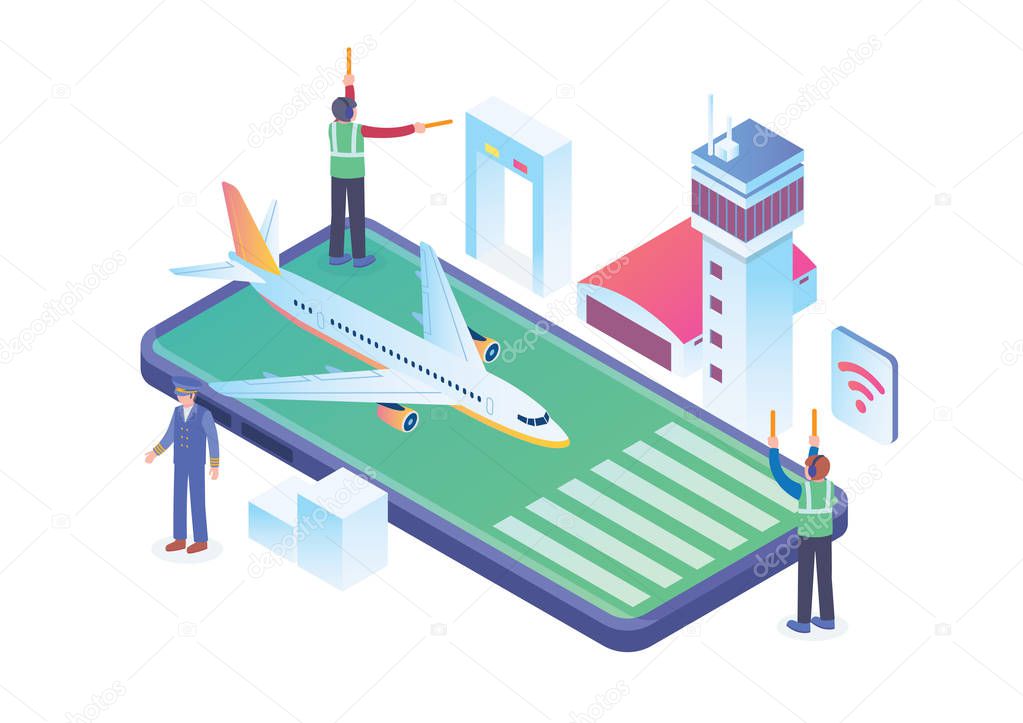 Modern Isometric Smart Airport Illustration, Suitable for Diagrams, Infographics, Book Illustration, Game Asset, And Other Graphic Related Assets