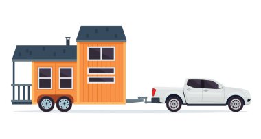 Modern küçük küçük konut yapı ile almak kamyon illüstrasyon