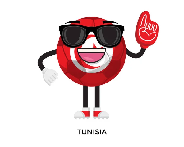 Cool Internacional Bandera Túnez Balón Fútbol Acompañante Mascota Torneo Ilustración — Vector de stock