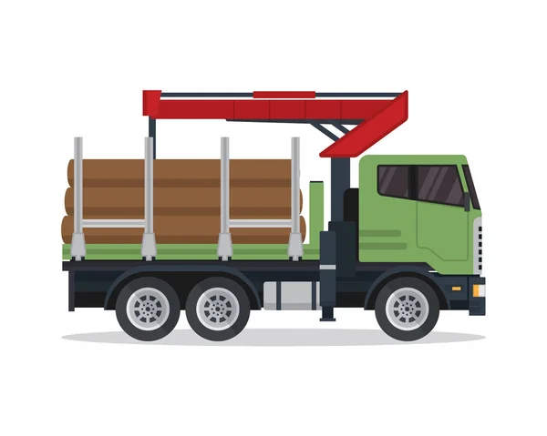 Illustrazione Moderna Del Camion Registrazione Legno Nello Sfondo Bianco Isolato — Vettoriale Stock