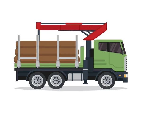 Illustrazione Moderna Del Camion Registrazione Legno Nello Sfondo Bianco Isolato — Vettoriale Stock