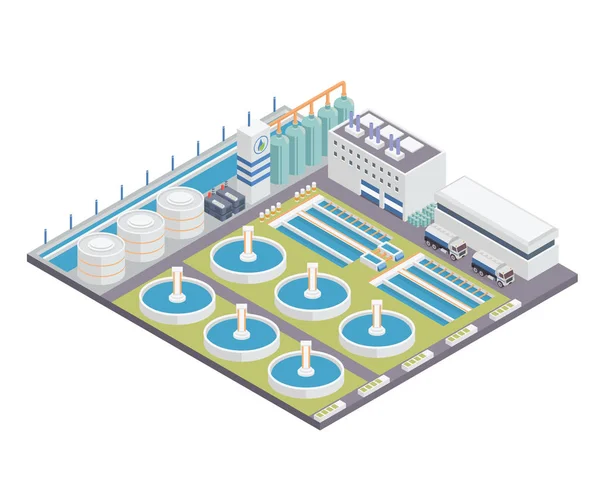 Installations Modernes Usine Purification Eau Isométrique Adaptées Aux Diagrammes Infographies — Image vectorielle