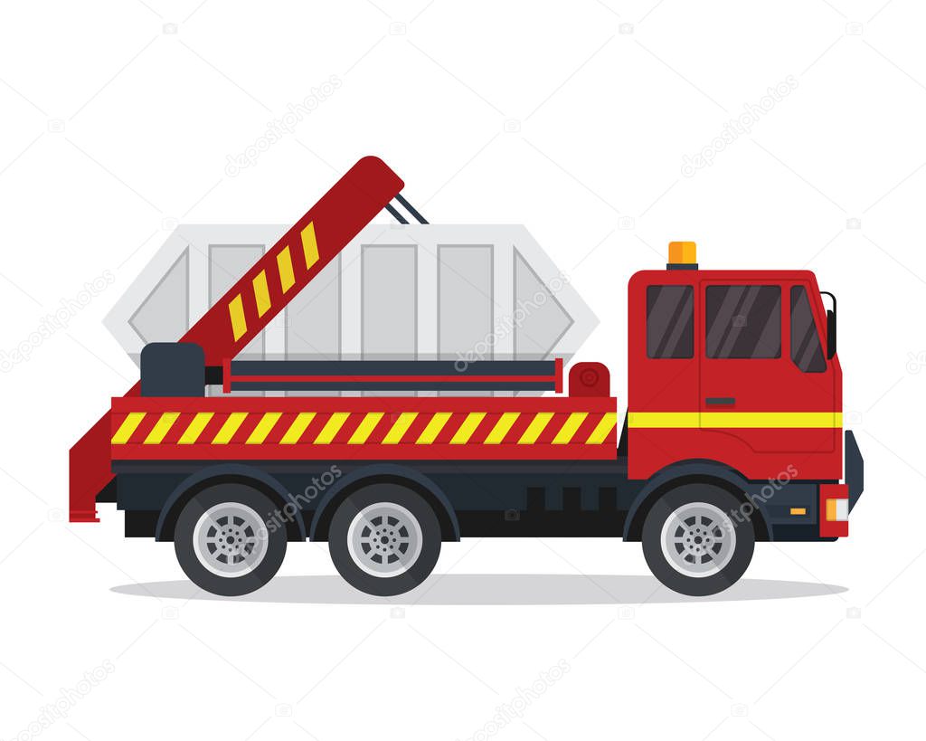 Modern Garbage Truck Illustration In Isolated White Background