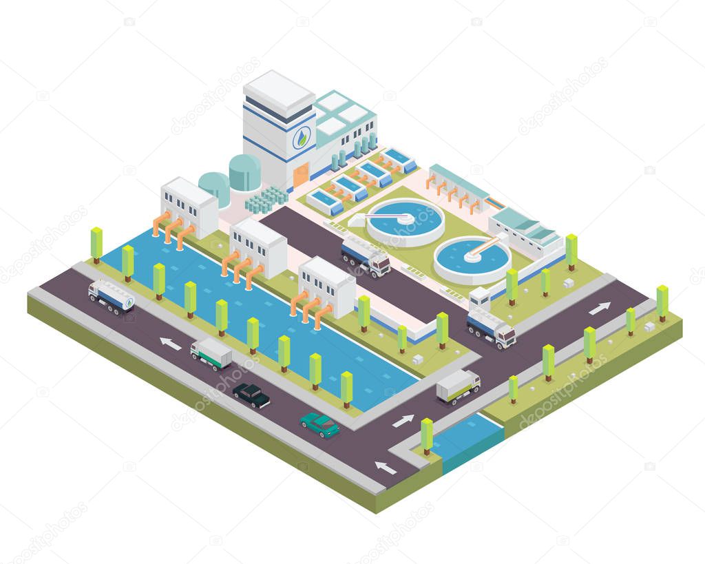 Modern Isometric Water Purification Plant Facilities, Suitable for Diagrams, Infographics, Illustration, And Other Graphic Related Assets