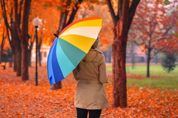 November 2015 Eine Junge Frau Geht Herbst Mit Einem Bunten — Stockfoto