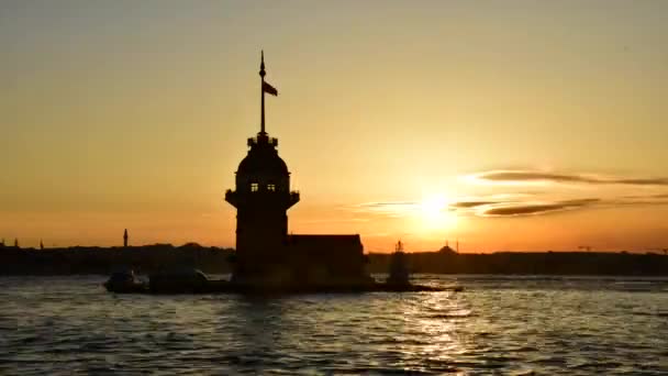 Wieża Dziewicza Timelapse Zachodzie Słońca Stambule — Wideo stockowe