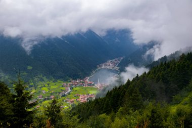 Uzungol (Uzun Göl): Türkiye 'nin en güzel turistik yerlerinden biri. Trabzon, Türkiye 'de alabalık gölü ve küçük bir köyü olan dağ vadisi. Turistler için popüler yaz mevsimi.