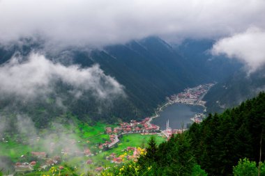 Uzungol (Uzun Göl): Türkiye 'nin en güzel turistik yerlerinden biri. Trabzon, Türkiye 'de alabalık gölü ve küçük bir köyü olan dağ vadisi. Turistler için popüler yaz mevsimi.