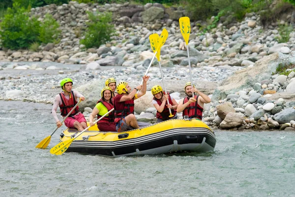 Rize Turkey July 2016 Group Happy People Celebrating Rafting River — Stock Photo, Image