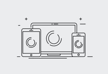 Aygıt şekil: akıllı telefon, tablet ve masaüstü bilgisayar. Vektör simgeler veya çizim duyarlı web tasarım.