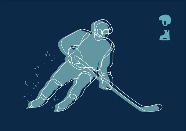 Hockey Player Line Drawing Man Ready Shot Hand Draw Vector — Stock Vector