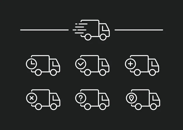 Spedizione Veloce Consegna Camion Set Icone Della Linea Illustrazione Vettoriale — Vettoriale Stock