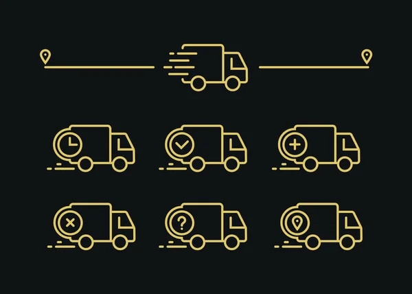 快速送货送货卡车 行图标集 应用和网站的矢量插图 — 图库矢量图片