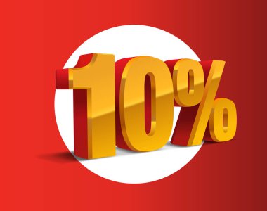 Yüzde 10 indirimli, satış geçmişi, kırmızı-sarı nesne 3D. Eps10 Vektörü.