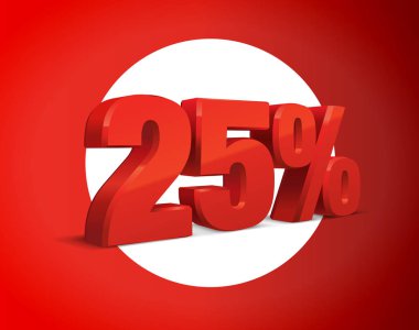 yüzde 25, Satılık arka plan, kırmızı metal nesne 3d. Eps10 vektör.