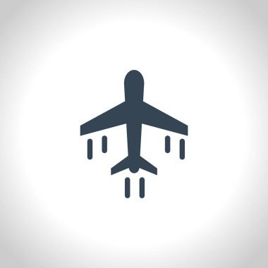 Uçak Simgesi. Vektör Sanat Filmi. Basit bir işaret. İnternette kullanmak için, uygulama, evet. Düz biçimler.