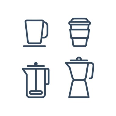 Farklı düz kahve simgeleri ayarlayın. Kafe ve kafe için renkli simgeler.