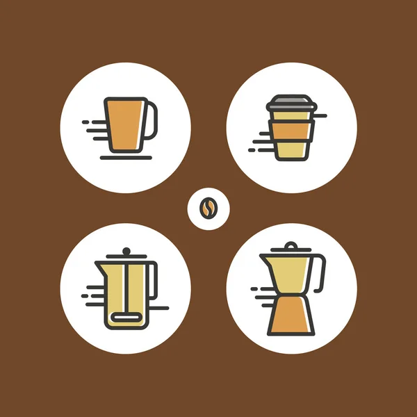 Set Van Verschillende Platte Koffie Iconen Kleurrijke Iconen Voor Koffieshop — Stockvector