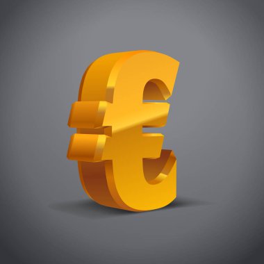 Sarı-Altın-3d Euro İşareti. Para birimi sembolü, 3d metall harfi Vektör İllüstrasyonu. Beyaz Arkaplanda İzole Edilmiş
