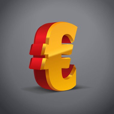 Kırmızı-Sarı-Altın 3d Euro işareti. Para birimi sembolü, 3d metall harfi. Vektör İllüstrasyonu. Beyaz Arkaplanda İzole Edilmiş