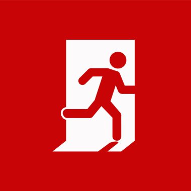 Acil çıkış, kaçış yolu işaretleri. koşan adam. vektör illüstrasyon