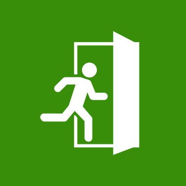 Acil çıkış, kaçış yolu işaretleri. koşan adam. vektör illüstrasyon