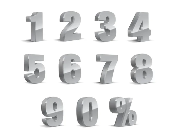 3d gri-gümüş Metalik Mektup. 0, 1, 2, 3, 4, 5, 6, 7, 8, 9 rakamı alfabesi. Vektör İzole Sayısı.