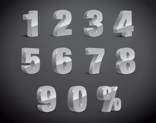 3d gri-gümüş Metalik Mektup. 0, 1, 2, 3, 4, 5, 6, 7, 8, 9 rakamı alfabesi. Vektör İzole Sayısı.