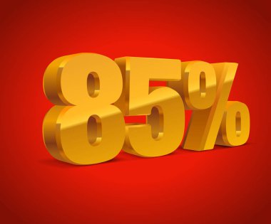 % 85 kapalı, satış izole arka plan, altın sarısı metall nesne 3d. Eps10 Vektör.