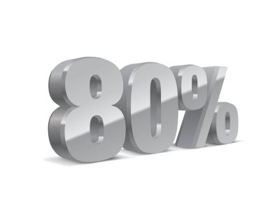 % 80 indirim, satış geçmişi, izole gümüş-gri nesne 3D, metall mektup. Eps10 Vektörü.