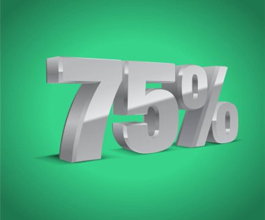 % 75 indirim, satış geçmişi, izole edilmiş gümüş-gri nesne 3D, metall mektup. Eps10 Vektörü.