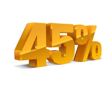 % 45 kapalı, satış izole arka plan, altın sarısı metall nesne 3d. Eps10 Vektör.
