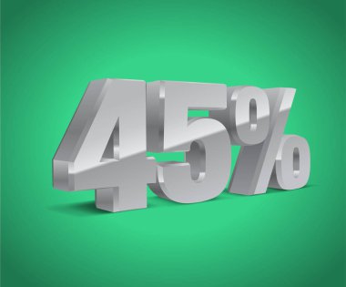 % 45 indirim, satış geçmişi, izole gümüş-gri nesne 3D, metall mektup. Eps10 Vektörü.